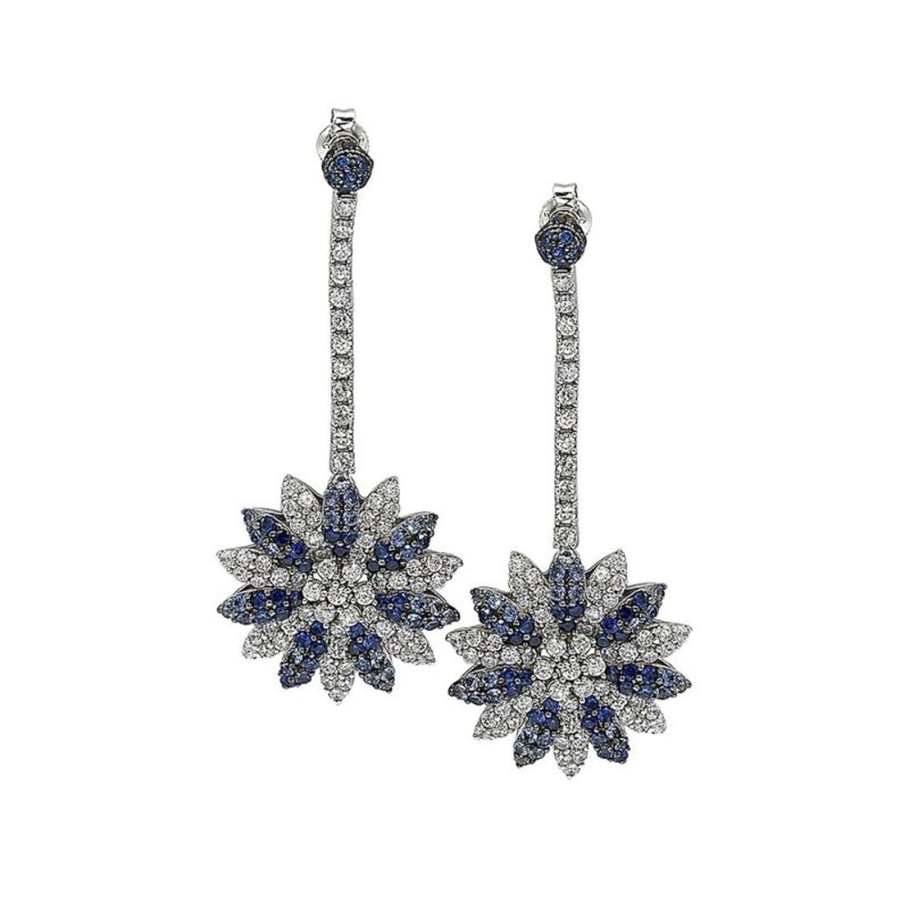 Suzy Levian 18K & Silver 6.47 Ct. Tw. Diamond & Sapphire Flower Drop Earrings